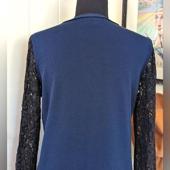 Diane Von Furstenberg Kivel Lace Silk Dress in Marine Blue Black, sz M EUC - Picture 10 of 14